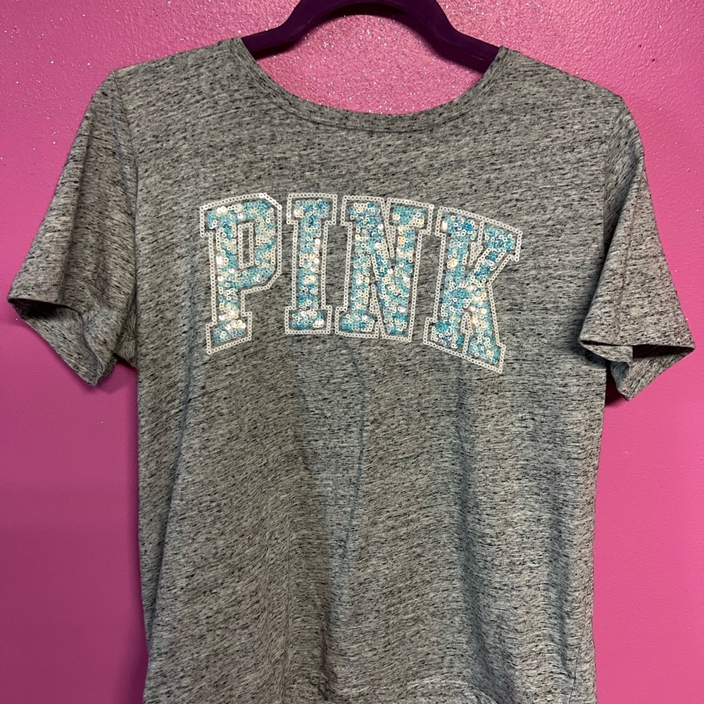 Women’s PINK Victoria's Secret Gray Tee with Sequin Logo